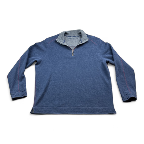 Tommy Bahama Sweater Adult LARGE Blue Gray Reversible Pullover Striped Solid - Picture 2 of 12